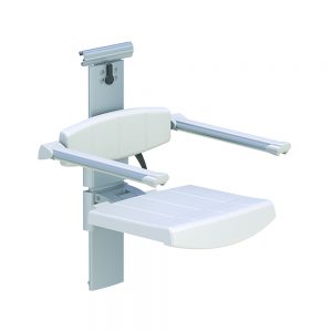 SHOWER SEAT FOR HORIZONTAL TRACK WITH BACKREST & ARMREST, HEIGHT AND SIDEWAYS ADJUSTABLE