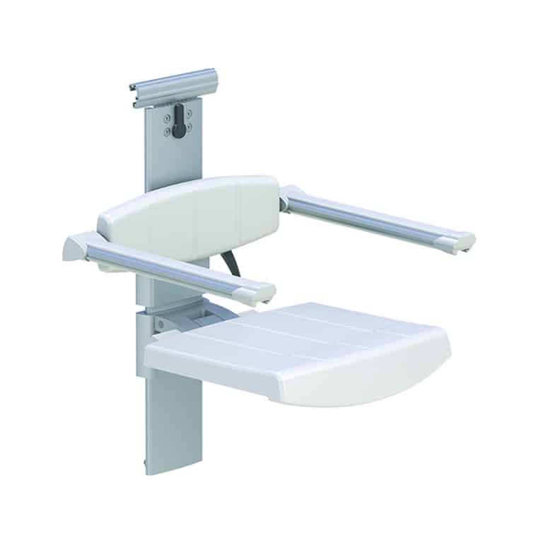 SHOWER SEAT FOR HORIZONTAL TRACK WITH BACKREST & ARMREST, HEIGHT AND SIDEWAYS ADJUSTABLE