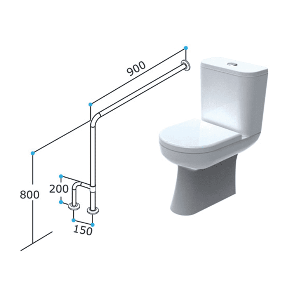 T4 - TOILET GRABRAIL - 90° Bend Floor to Wall Toilet Support Rail