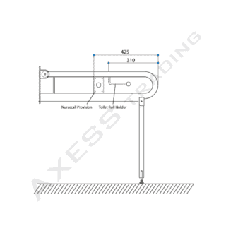 Bariatric drop down toilet hand rail LH with Toilet Roll Holder and nurse call