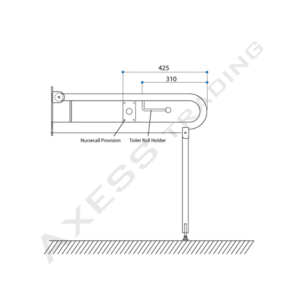 Bariatric drop down toilet hand rail LH with Toilet Roll Holder and nurse call