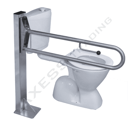 drop down grab rail on post next to toilet