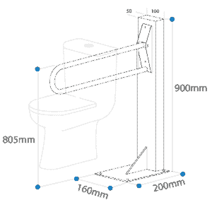 drop down grab rail fiited to a post dimensions