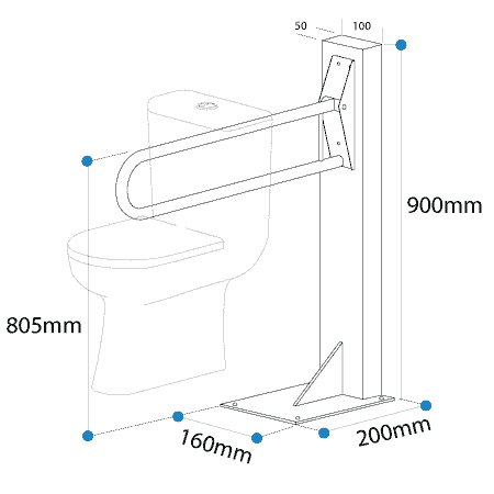 drop down grab rail fiited to a post dimensions