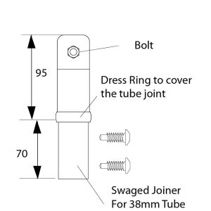 AB39.2 - 38mm BANNISTER RAIL FITTING with Tab 1 Post Top Tab